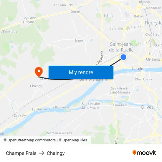 Champs Frais to Chaingy map