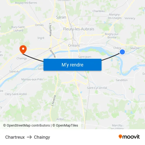 Chartreux to Chaingy map