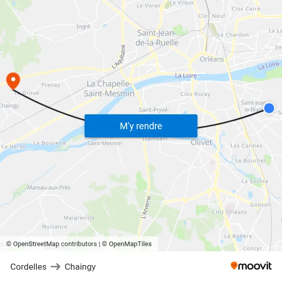 Cordelles to Chaingy map