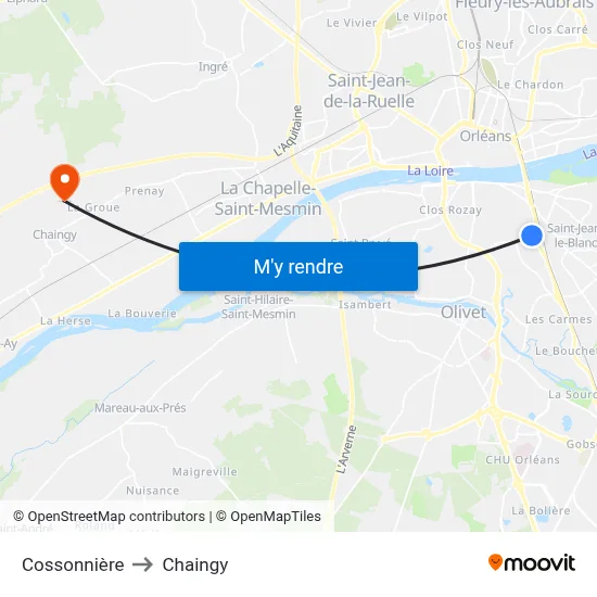 Cossonnière to Chaingy map