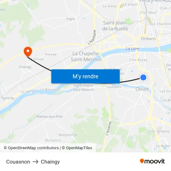 Couasnon to Chaingy map