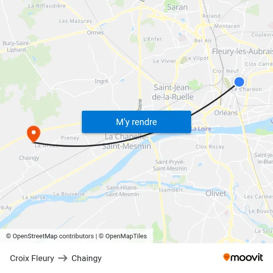 Croix Fleury to Chaingy map