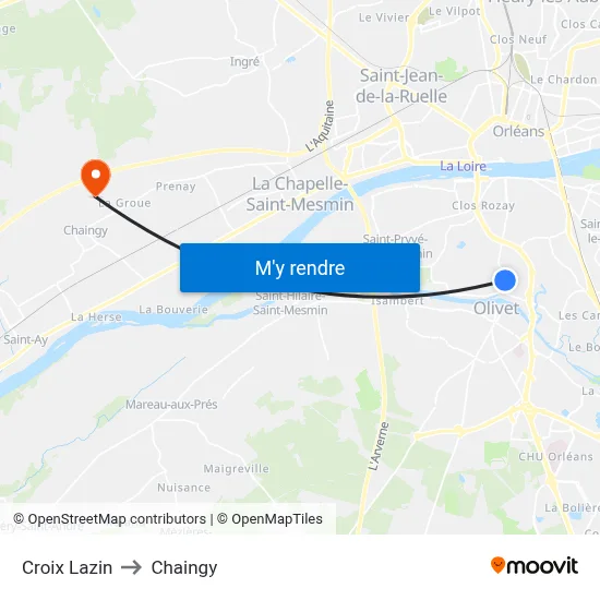Croix Lazin to Chaingy map