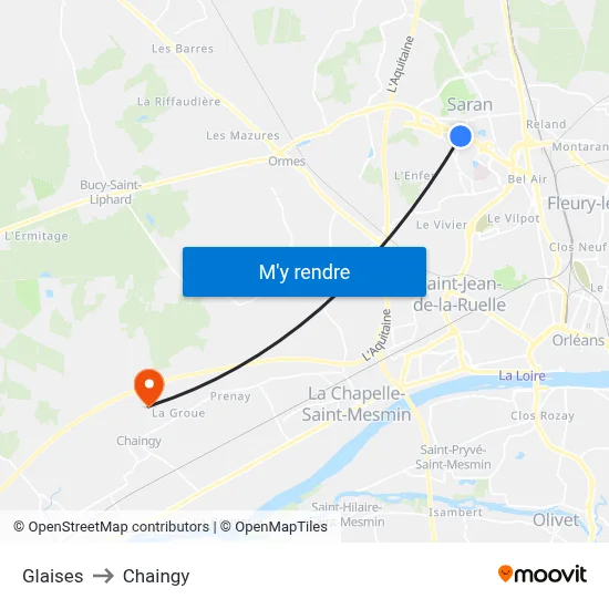 Glaises to Chaingy map