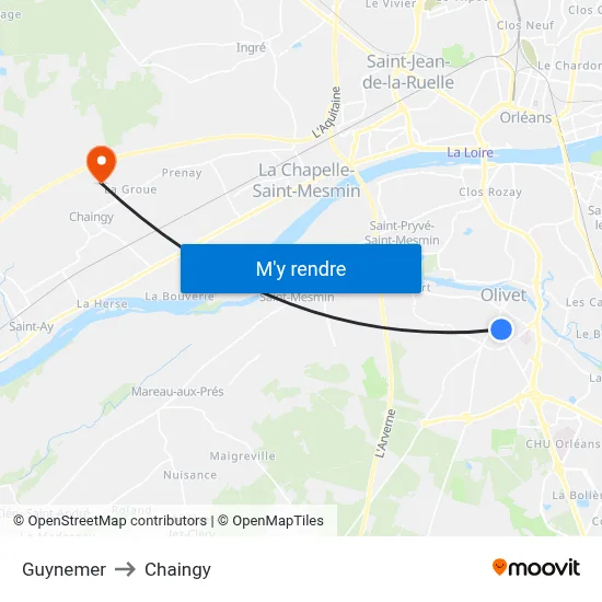 Guynemer to Chaingy map