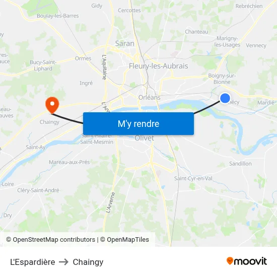 L'Espardière to Chaingy map