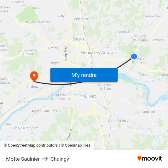 Motte Saulnier to Chaingy map