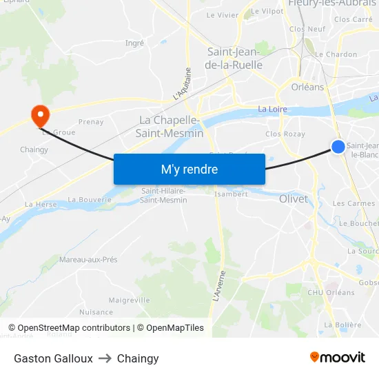 Gaston Galloux to Chaingy map