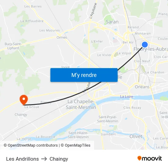 Les Andrillons to Chaingy map