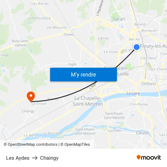 Les Aydes to Chaingy map