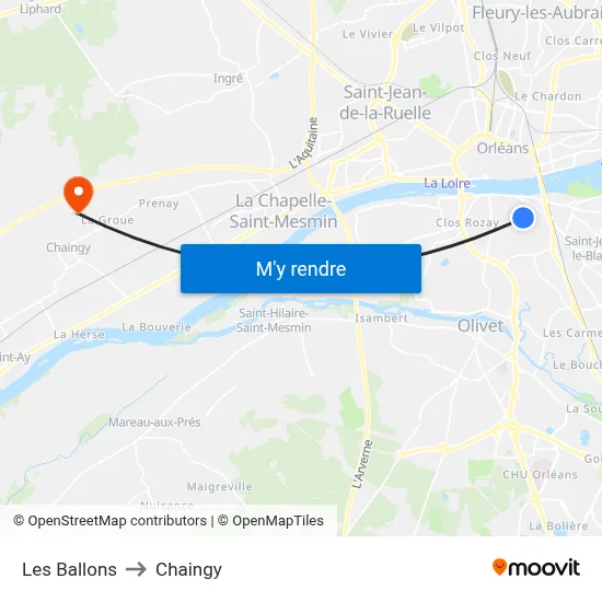 Les Ballons to Chaingy map