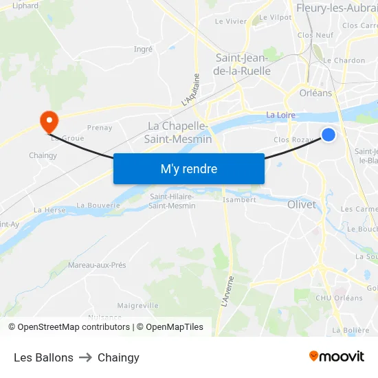 Les Ballons to Chaingy map