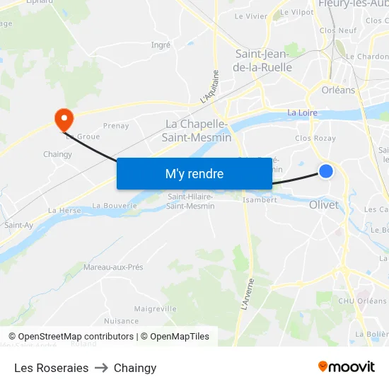 Les Roseraies to Chaingy map