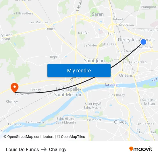 Louis De Funès to Chaingy map