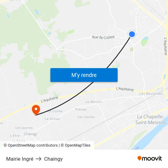Mairie Ingré to Chaingy map