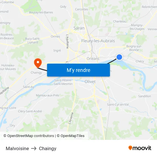 Malvoisine to Chaingy map