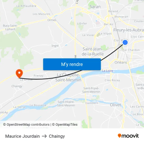 Maurice Jourdain to Chaingy map