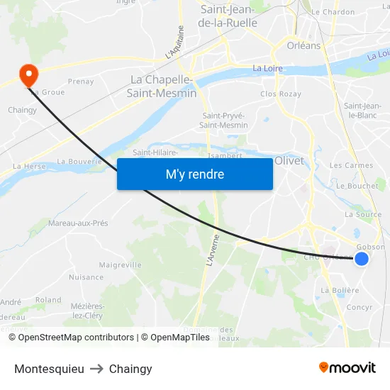 Montesquieu to Chaingy map
