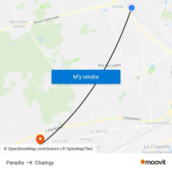 Paradis to Chaingy map