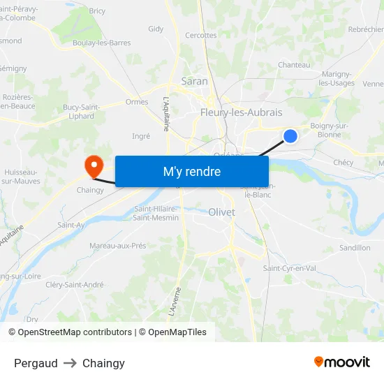 Pergaud to Chaingy map