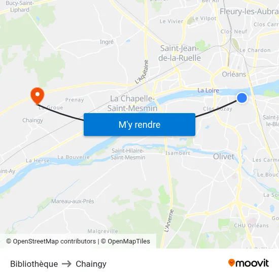 Bibliothèque to Chaingy map