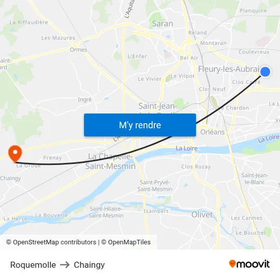 Roquemolle to Chaingy map