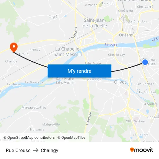Rue Creuse to Chaingy map