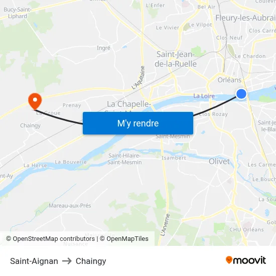 Saint-Aignan to Chaingy map