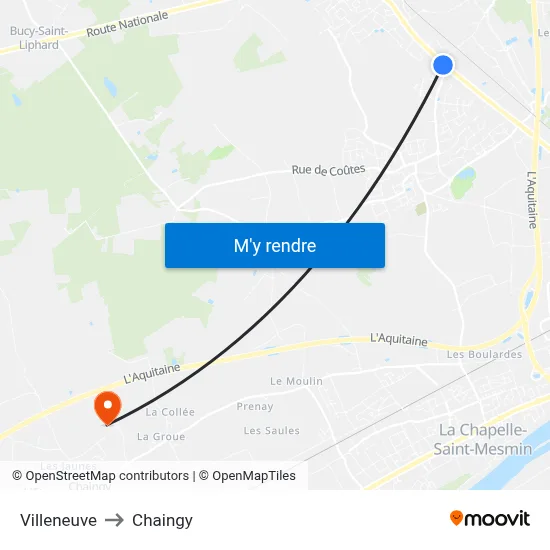 Villeneuve to Chaingy map