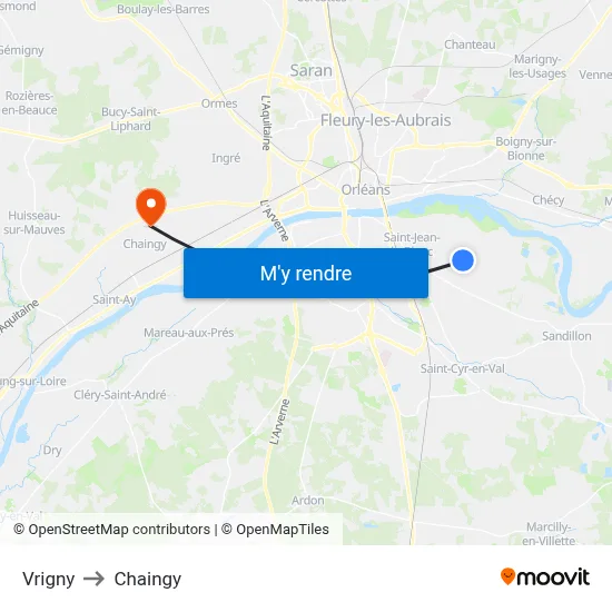 Vrigny to Chaingy map