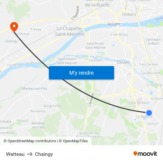 Watteau to Chaingy map