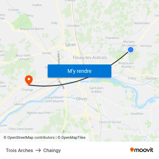 Trois Arches to Chaingy map