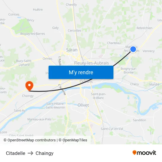 Citadelle to Chaingy map