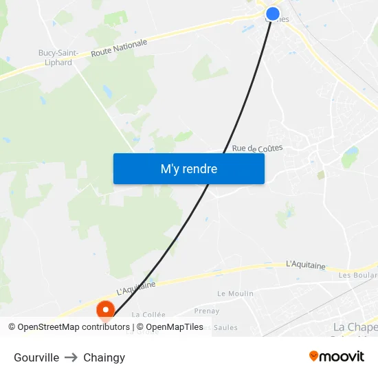 Gourville to Chaingy map