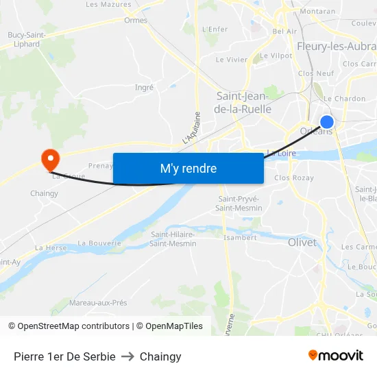 Pierre 1er De Serbie to Chaingy map