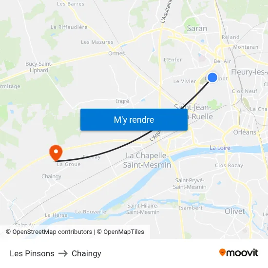 Les Pinsons to Chaingy map