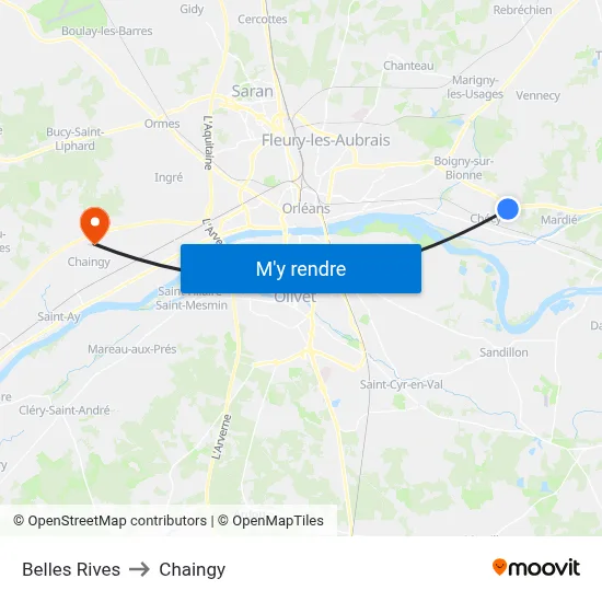 Belles Rives to Chaingy map