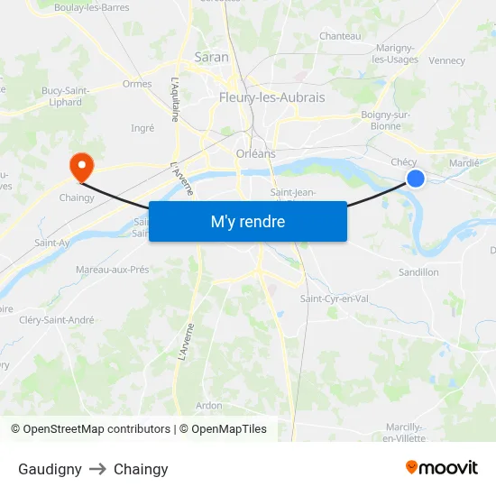 Gaudigny to Chaingy map