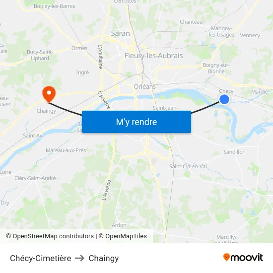 Chécy-Cimetière to Chaingy map