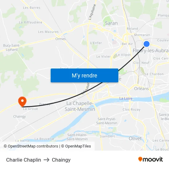 Charlie Chaplin to Chaingy map
