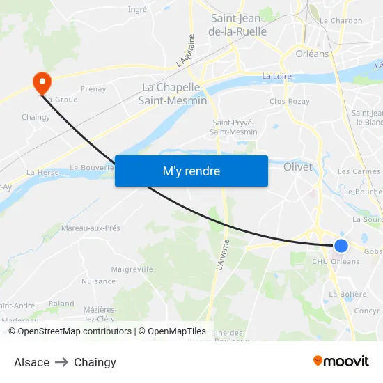 Alsace to Chaingy map