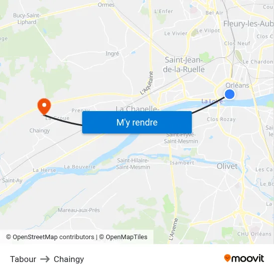 Tabour to Chaingy map