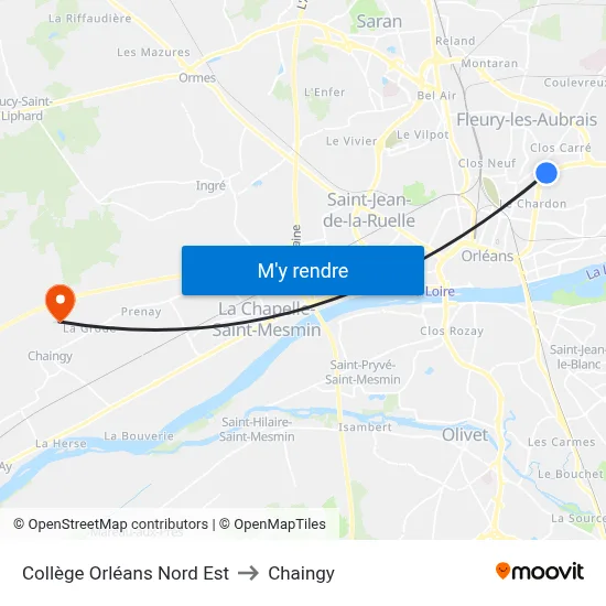 Collège Orléans Nord Est to Chaingy map