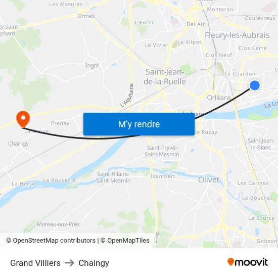 Grand Villiers to Chaingy map
