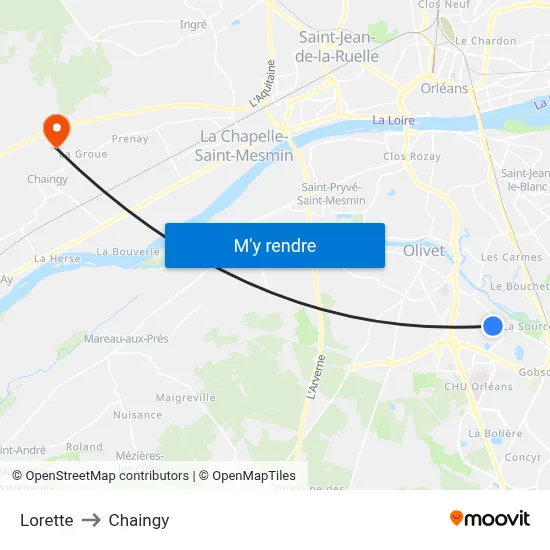 Lorette to Chaingy map