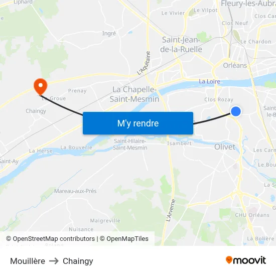 Mouillère to Chaingy map