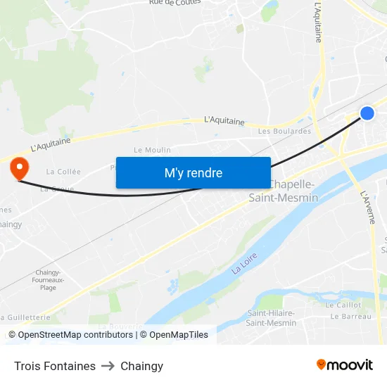 Trois Fontaines to Chaingy map