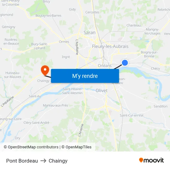 Pont Bordeau to Chaingy map