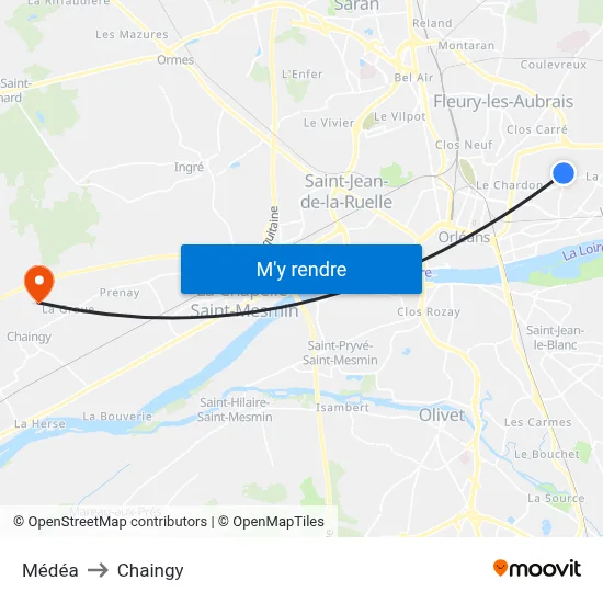 Médéa to Chaingy map