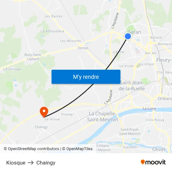 Kiosque to Chaingy map